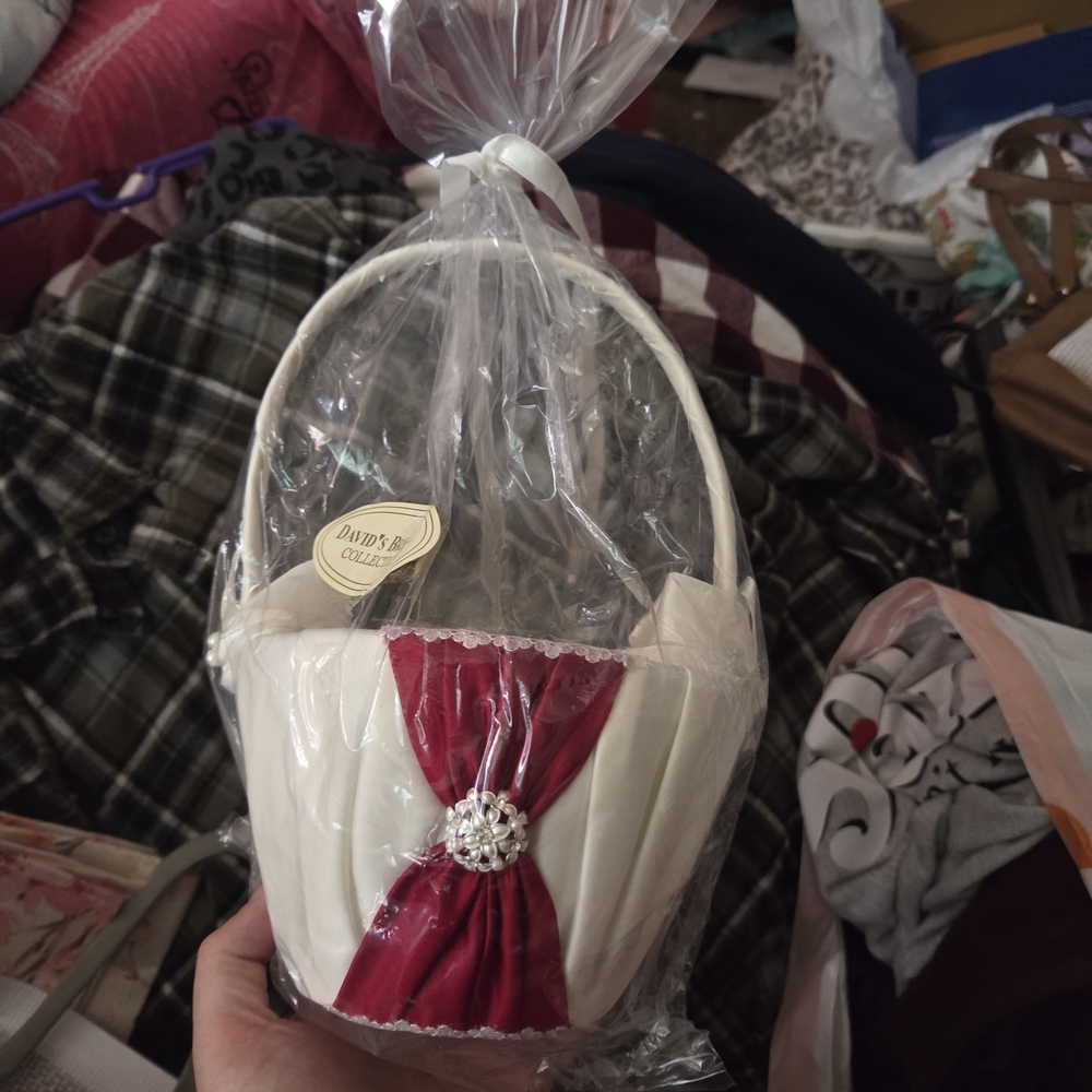 David's Bridal White and Red Flower Basket
